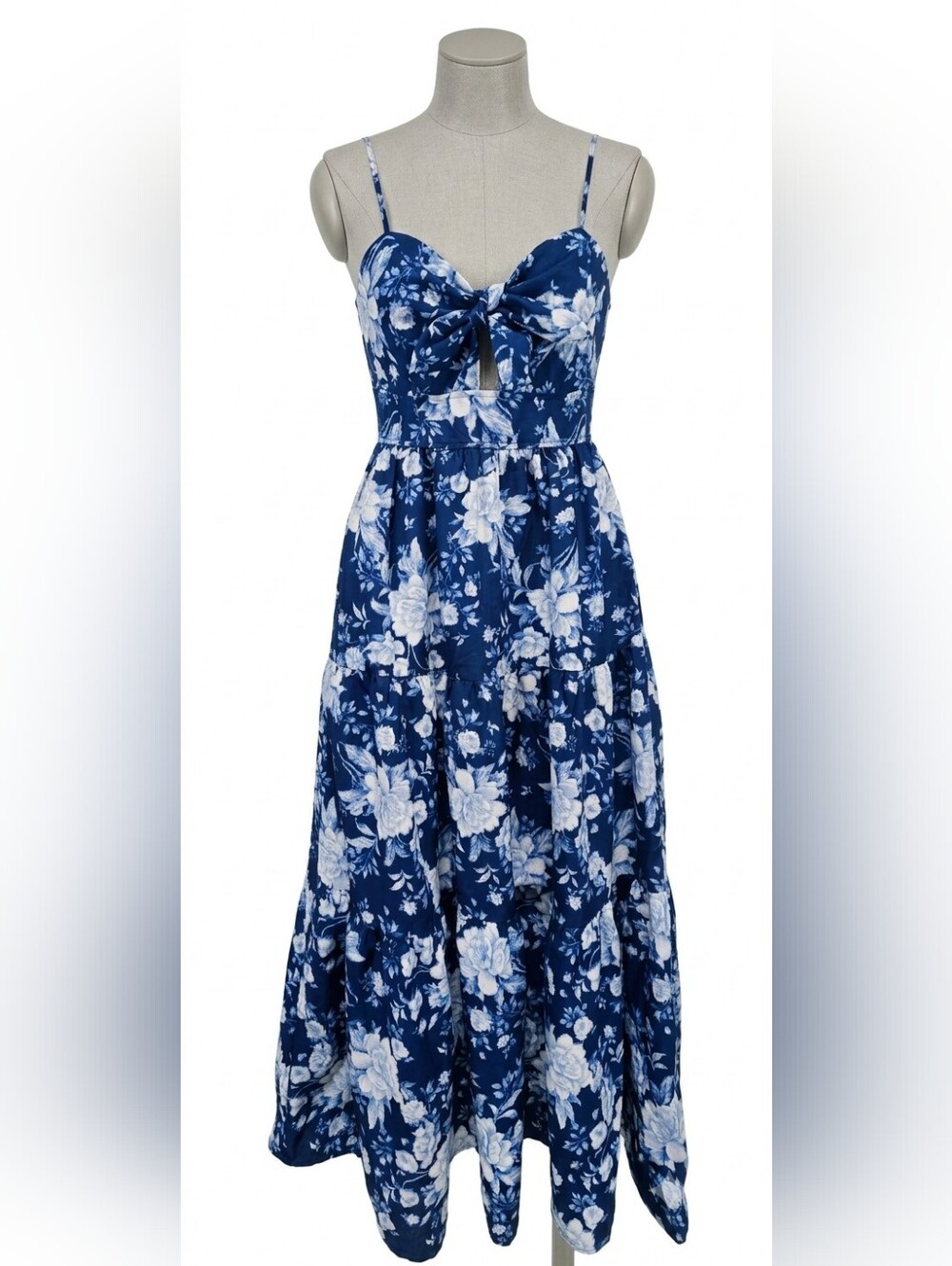 Francesca's Trixxi Navy Blue Cutout Floral Tiered Maxi Dress Small NWOT